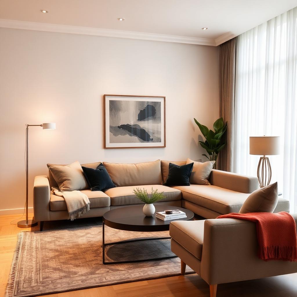 Beautifully styled modern living room with designer sofa